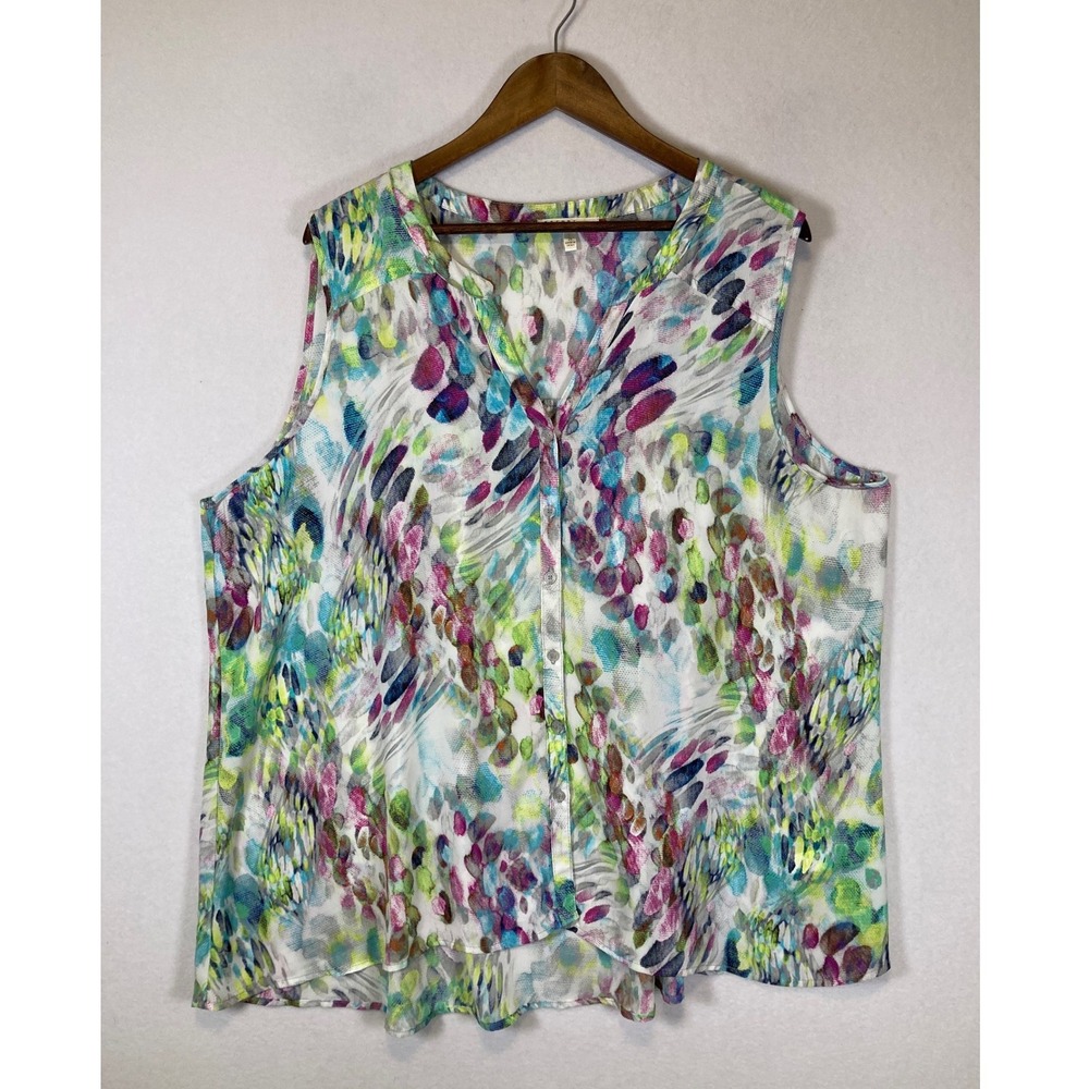 Artistic Watercolor Spense Woman 2X Multicolor Abstract‎ Sleeveless Blouse Top